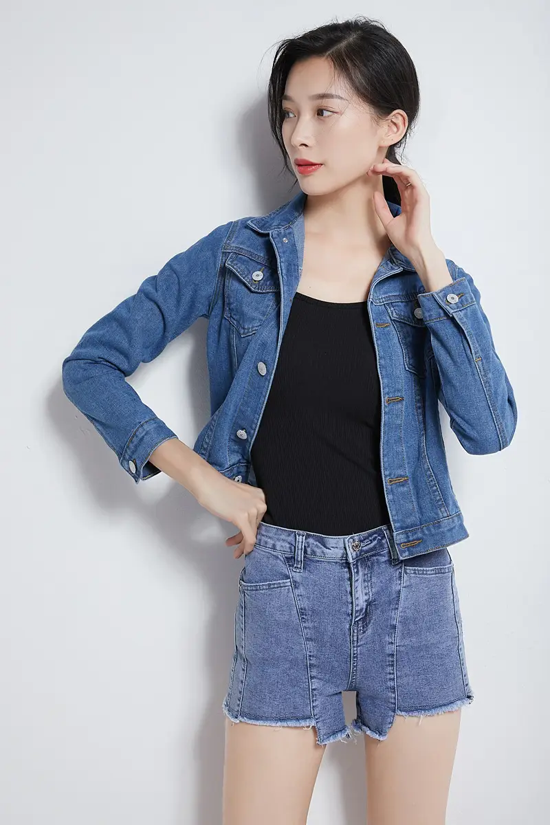 Women Red Denim Jacket Slim Fit 2019 — feature 18
