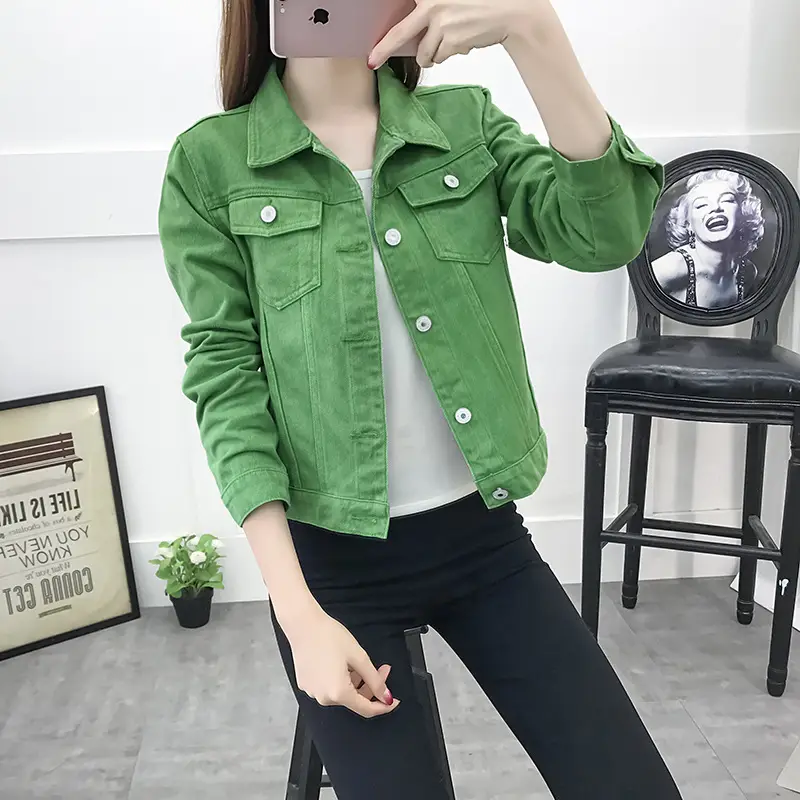 Women Red Denim Jacket Slim Fit 2019 — feature 19