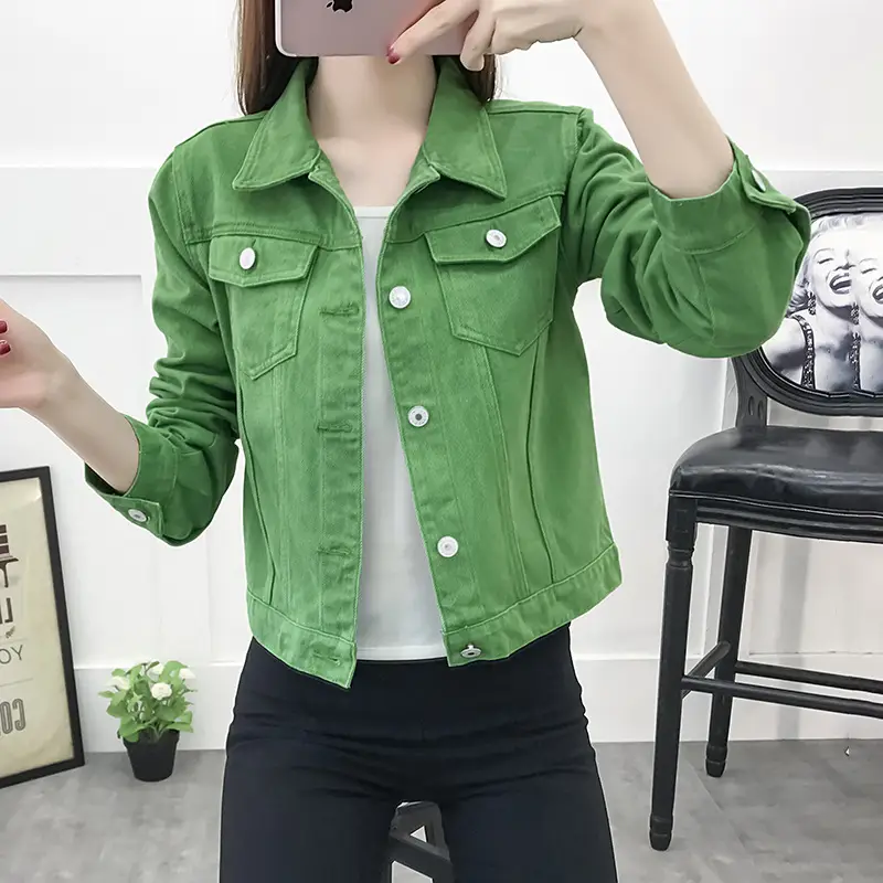 Women Red Denim Jacket Slim Fit 2019 — feature 20