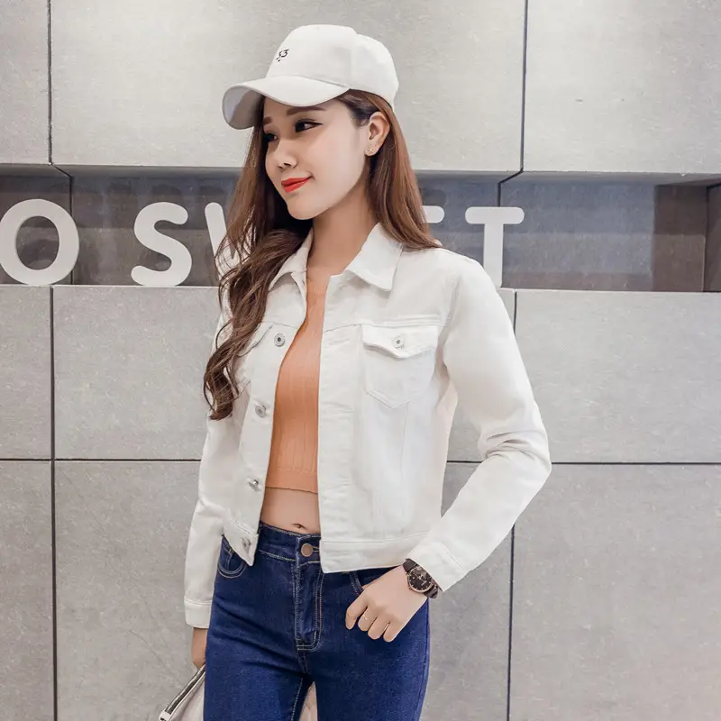 Women Red Denim Jacket Slim Fit 2019 — feature 23