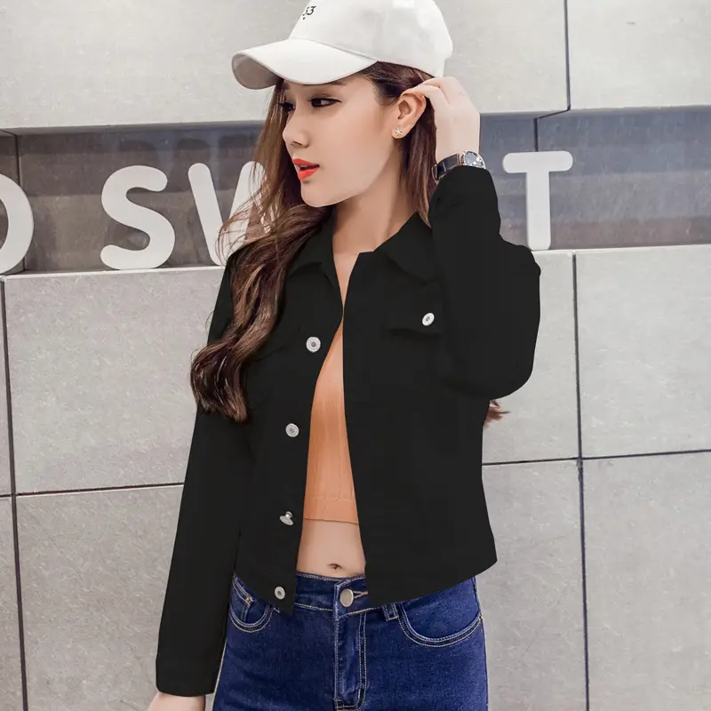 Women Red Denim Jacket Slim Fit 2019 — feature 24