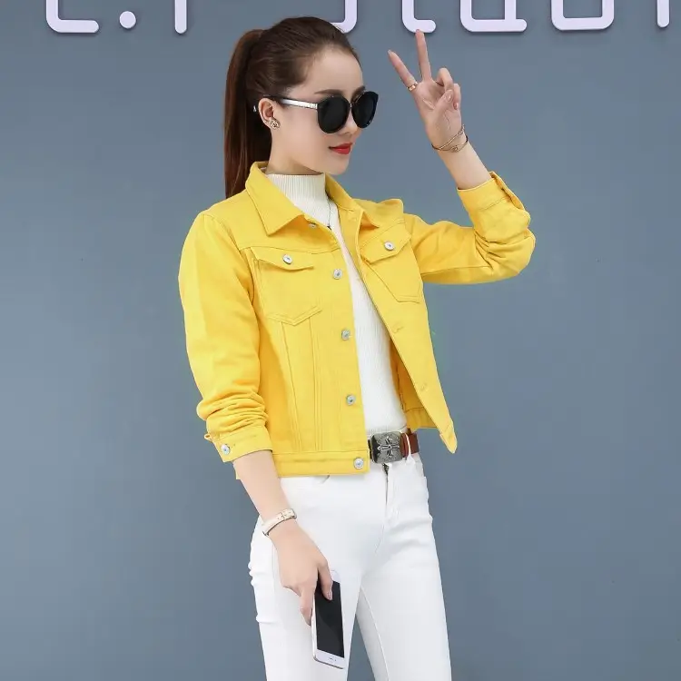 Women Red Denim Jacket Slim Fit 2019 — feature 25
