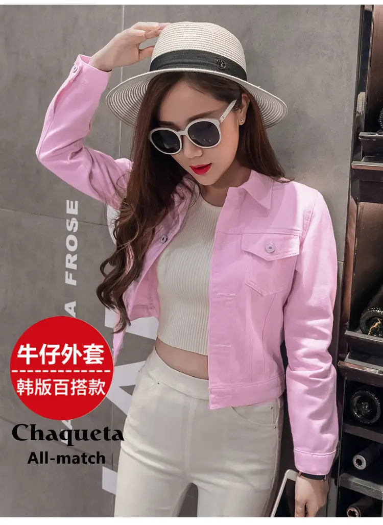 Women Red Denim Jacket Slim Fit 2019 — feature 3