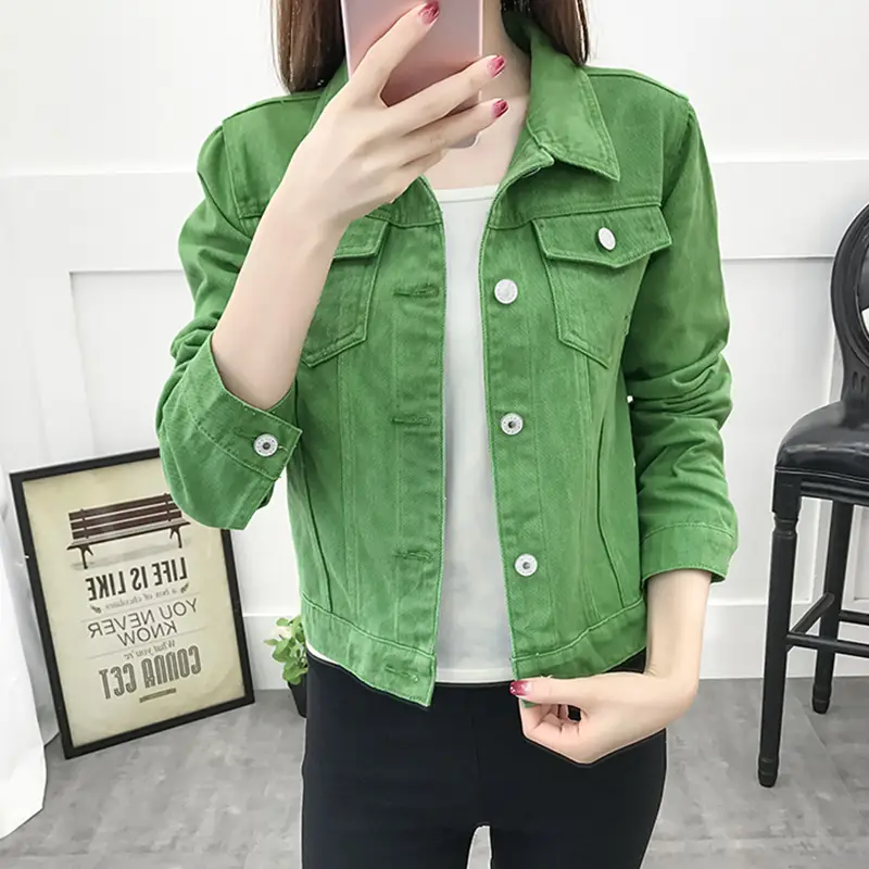 Women Red Denim Jacket Slim Fit 2019 — feature 31