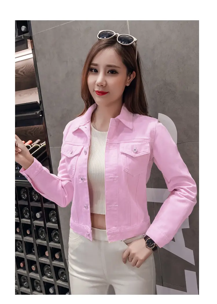 Women Red Denim Jacket Slim Fit 2019 — feature 32