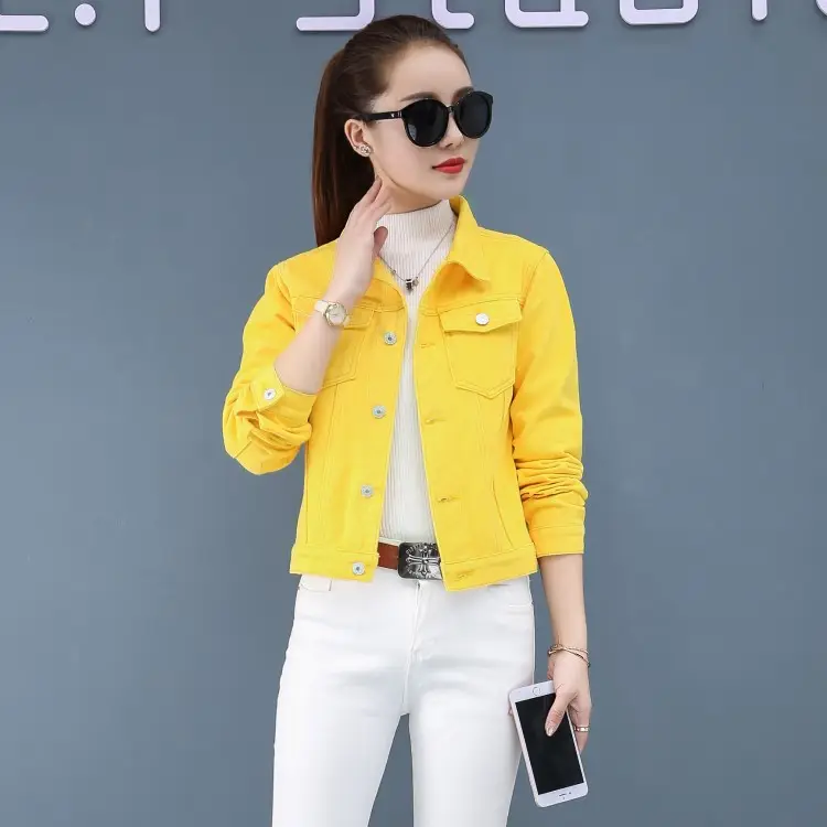 Women Red Denim Jacket Slim Fit 2019 - Image 2