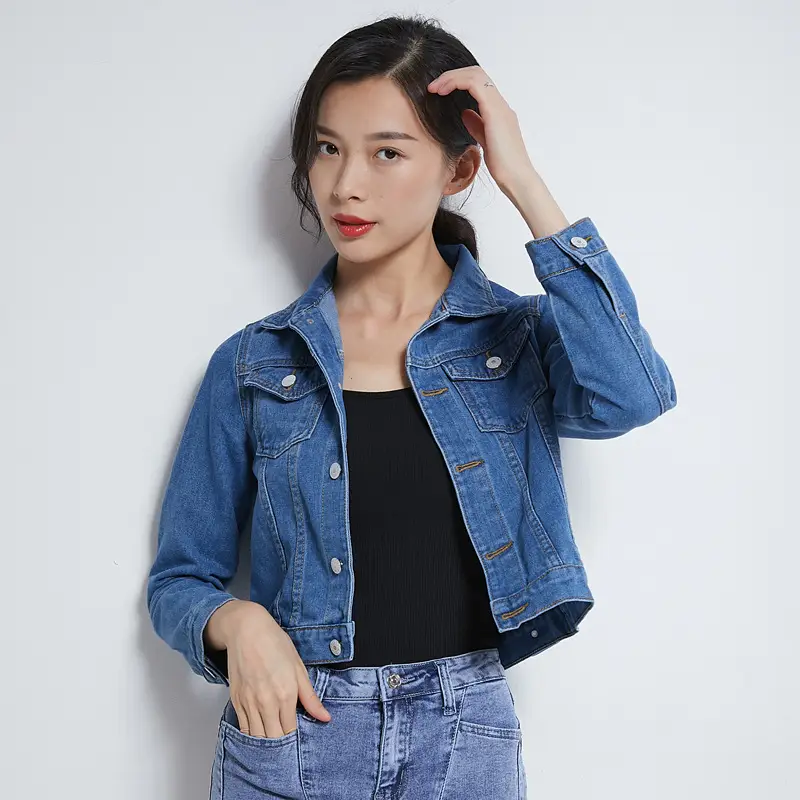 Women Red Denim Jacket Slim Fit 2019 - Image 5