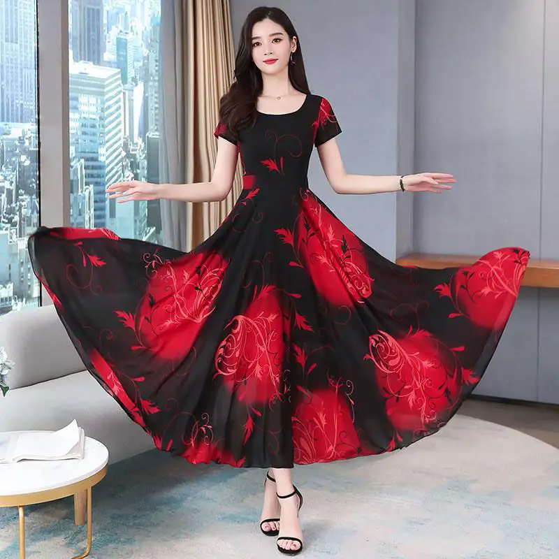 Women's Printed Long Dress Teal Black Summer Wear - Image 7