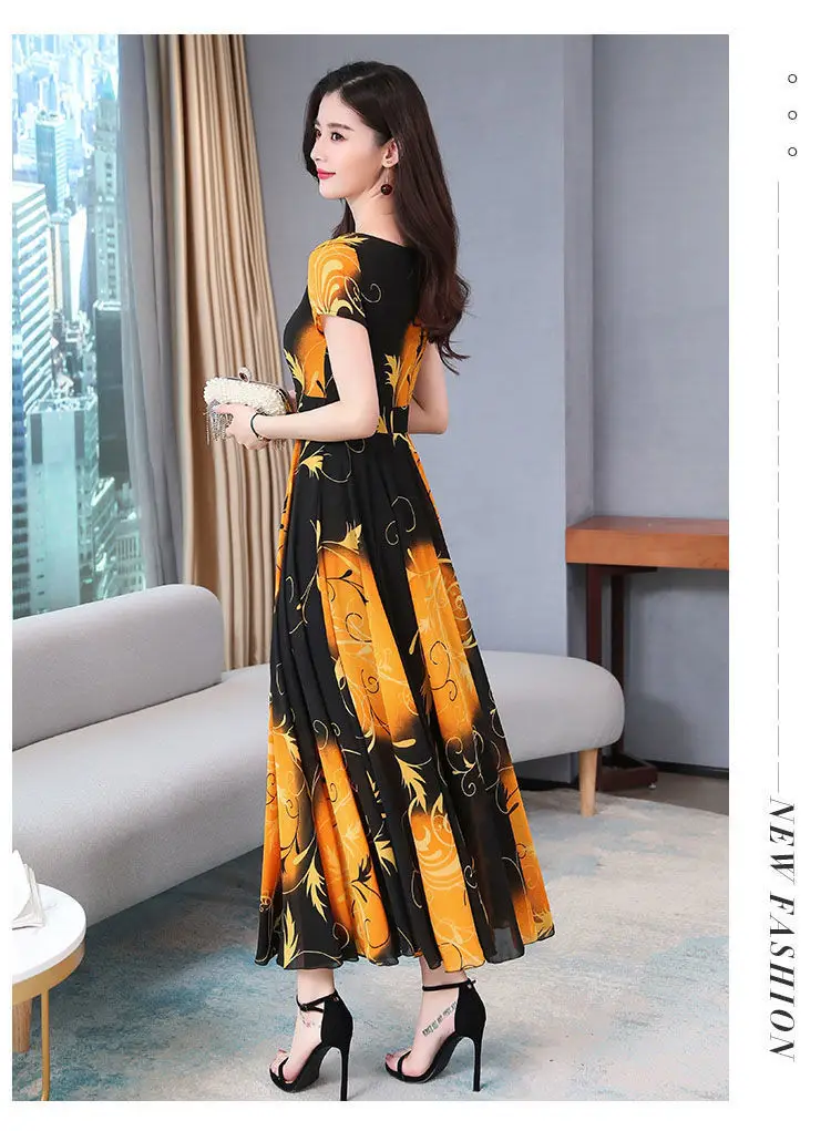 Women's Printed Long Dress Teal Black Summer Wear — feature 2