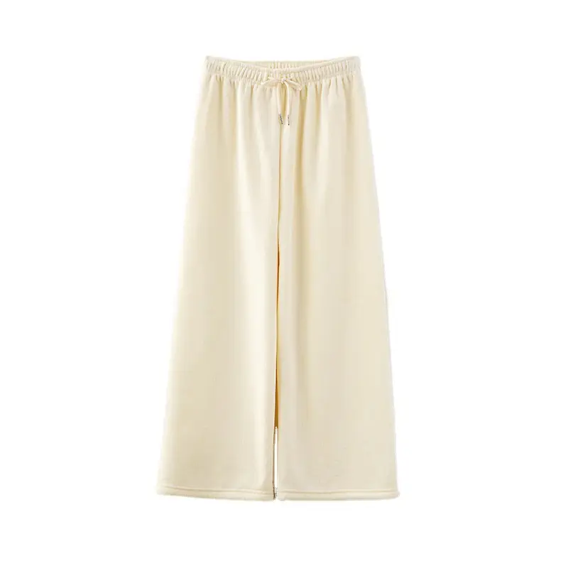 Women Fleece Lined Wide Leg Pants Black White - Image 9
