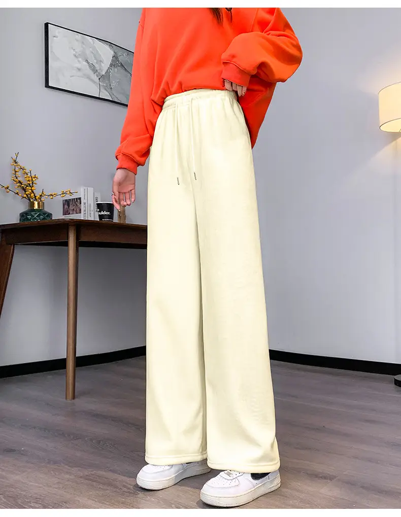Women Fleece Lined Wide Leg Pants Black White — feature 14