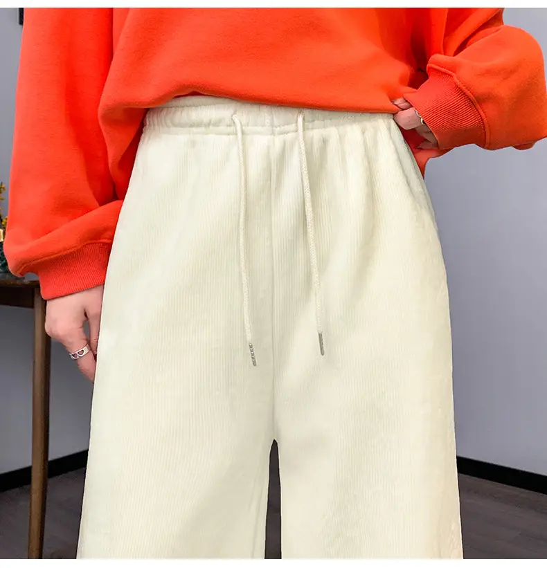 Women Fleece Lined Wide Leg Pants Black White — feature 15