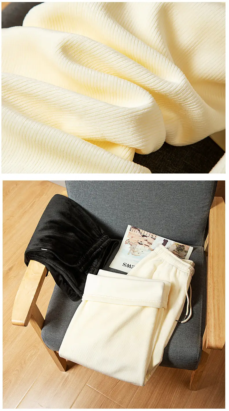 Women Fleece Lined Wide Leg Pants Black White — feature 8