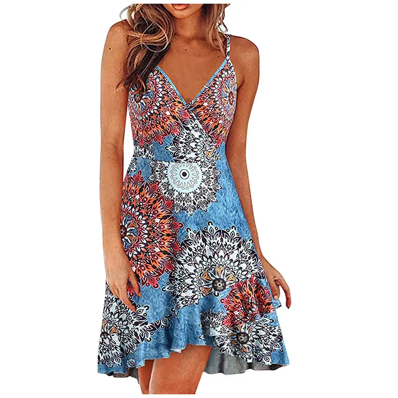2025 Navy Floral V Neck Sleeveless Swing Dress - Image 23
