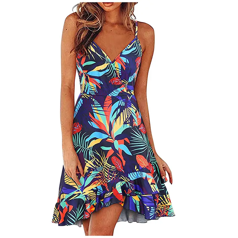2025 Navy Floral V Neck Sleeveless Swing Dress - Image 24