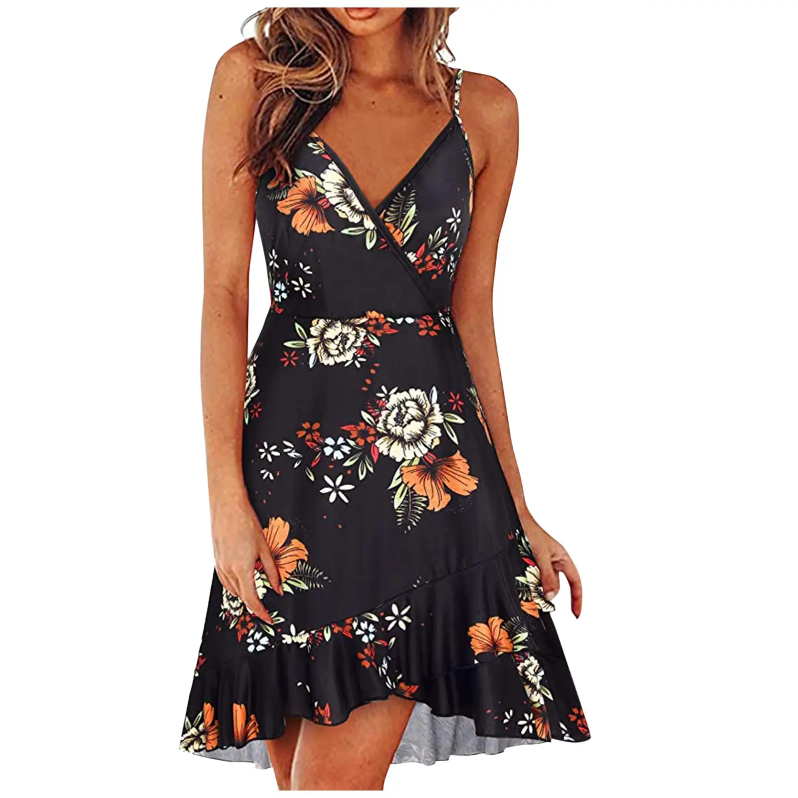 2025 Navy Floral V Neck Sleeveless Swing Dress — feature 14