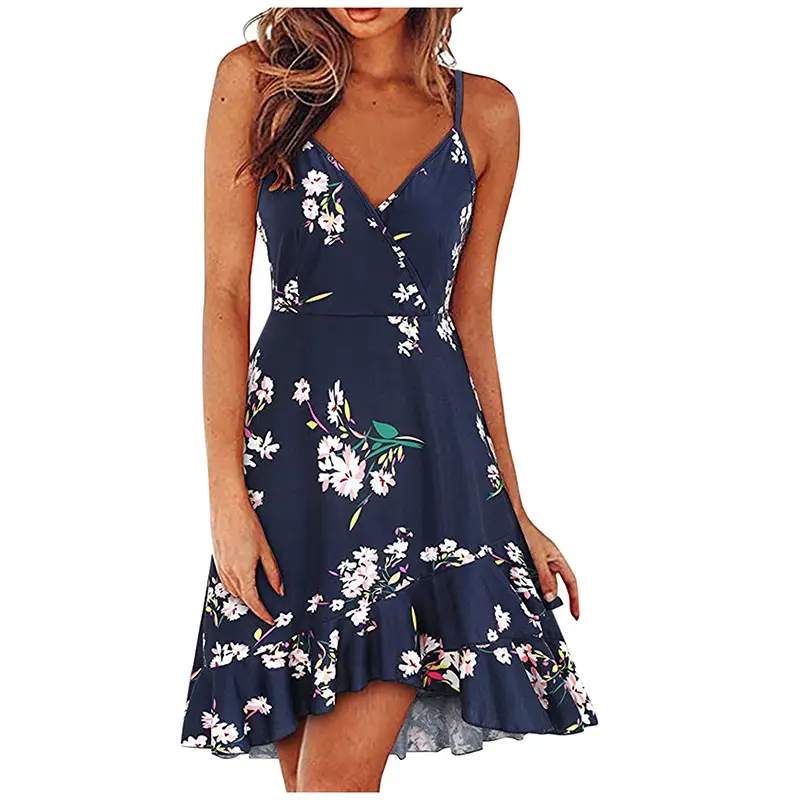 2025 Navy Floral V Neck Sleeveless Swing Dress — feature 15