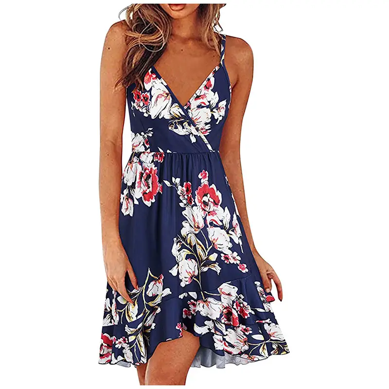 2025 Navy Floral V Neck Sleeveless Swing Dress — feature 21