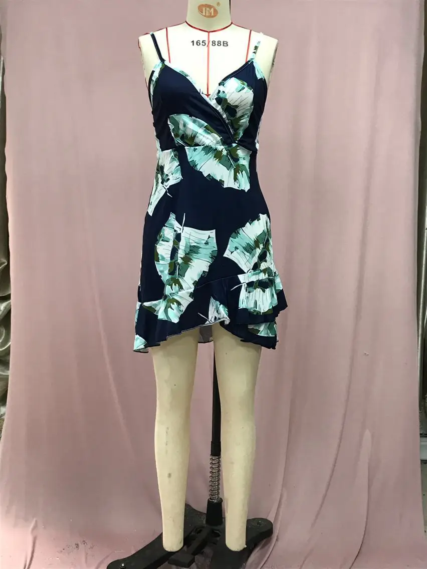 2025 Navy Floral V Neck Sleeveless Swing Dress — feature 30