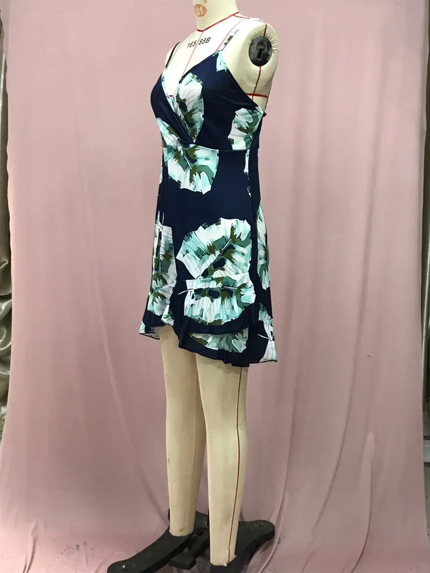 2025 Navy Floral V Neck Sleeveless Swing Dress — feature 31