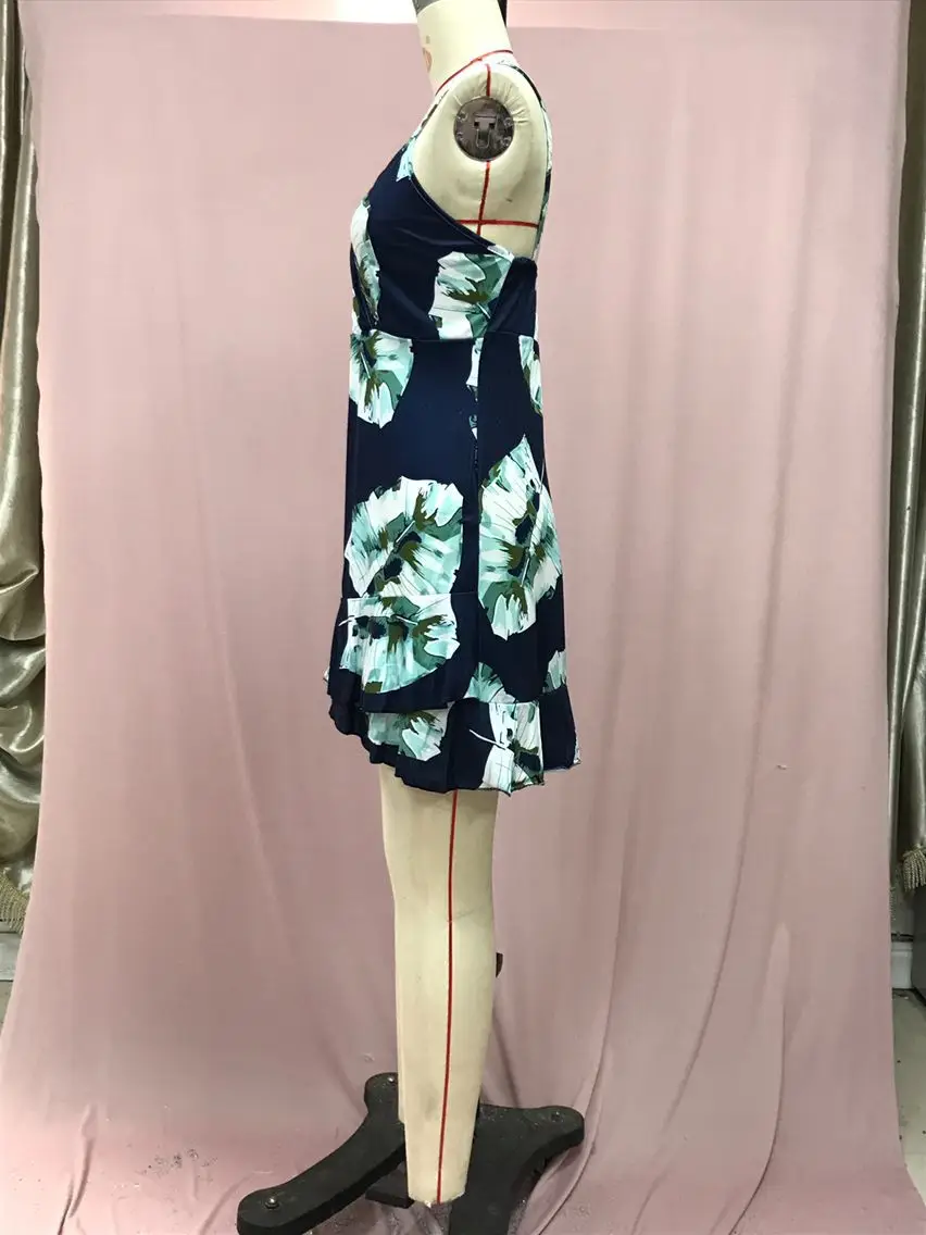 2025 Navy Floral V Neck Sleeveless Swing Dress — feature 32