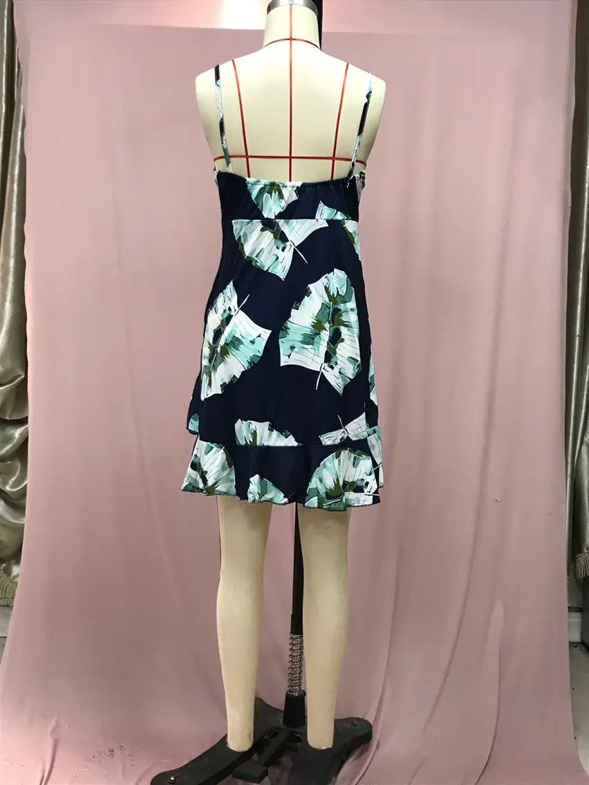 2025 Navy Floral V Neck Sleeveless Swing Dress — feature 33