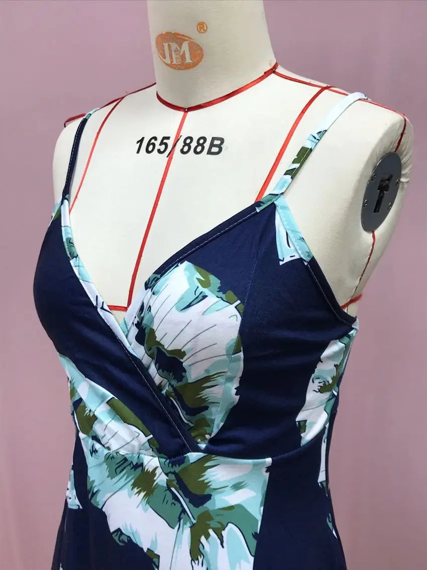 2025 Navy Floral V Neck Sleeveless Swing Dress — feature 36