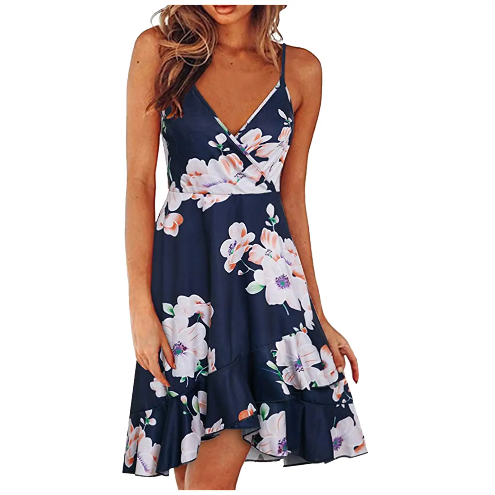 2025 Navy Floral V Neck Sleeveless Swing Dress — feature 8