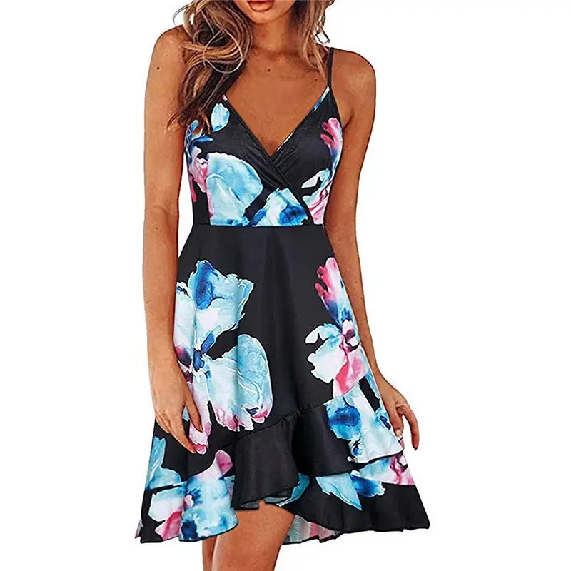 2025 Navy Floral V Neck Sleeveless Swing Dress - Image 11