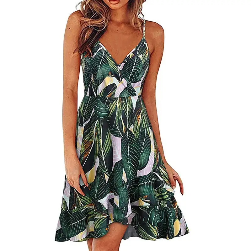 2025 Navy Floral V Neck Sleeveless Swing Dress - Image 13