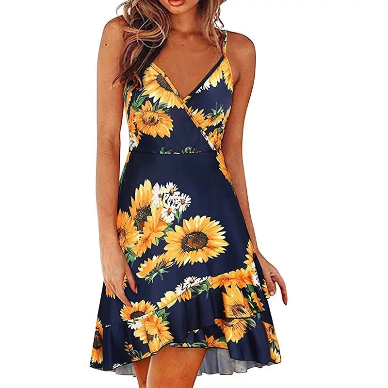 2025 Navy Floral V Neck Sleeveless Swing Dress - Image 20