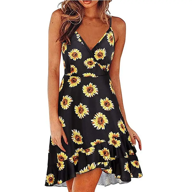 2025 Navy Floral V Neck Sleeveless Swing Dress - Image 21