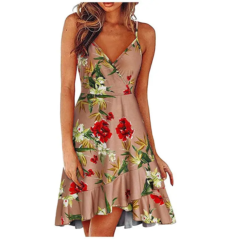 2025 Navy Floral V Neck Sleeveless Swing Dress - Image 4
