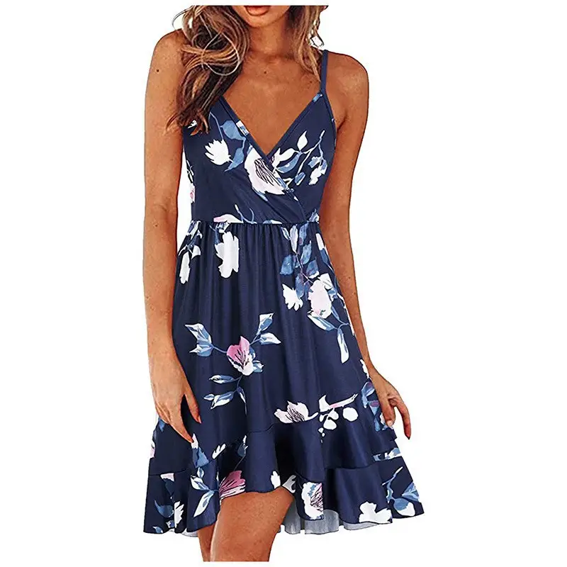2025 Navy Floral V Neck Sleeveless Swing Dress - Image 8