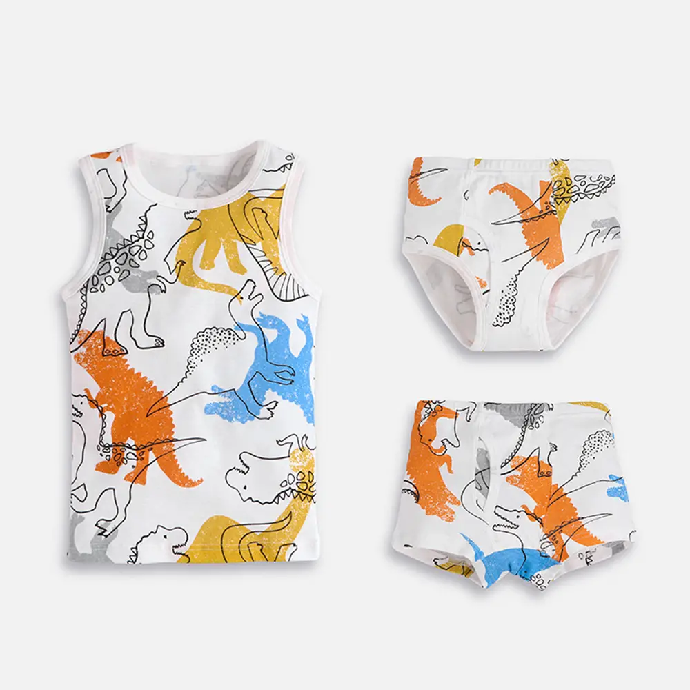 Children's Vest & Underwear Set Dinosaur Print Cotton