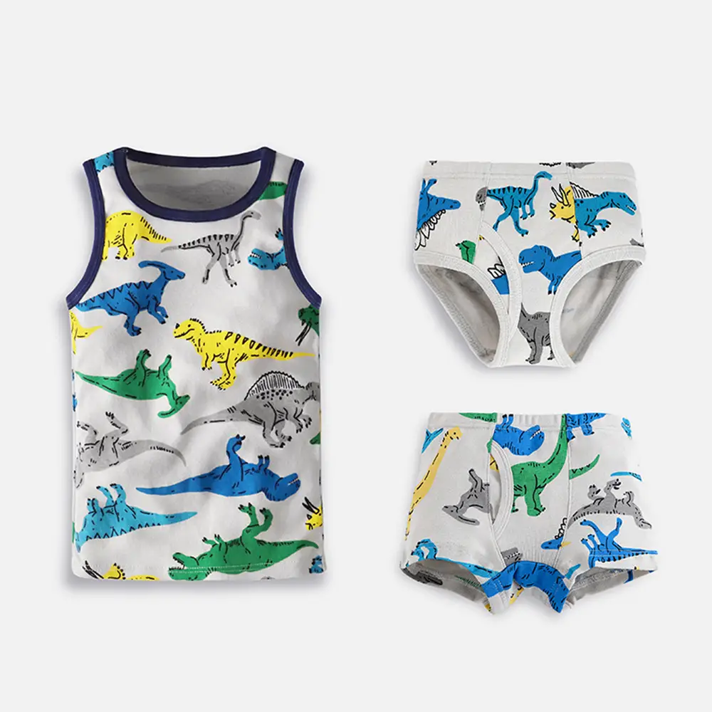 Children's Vest & Underwear Set Dinosaur Print Cotton