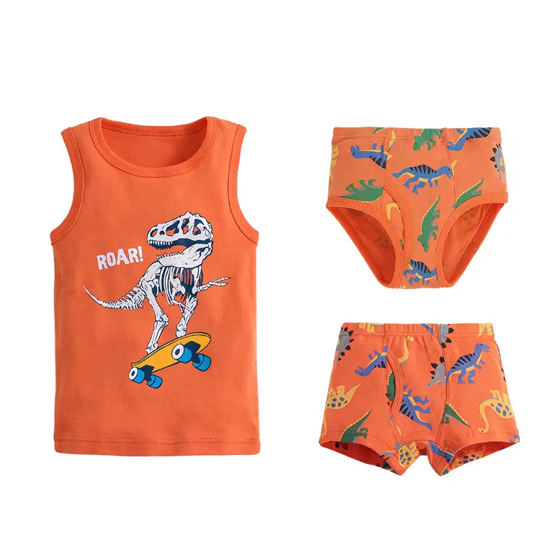 Children's Vest & Underwear Set Dinosaur Print Cotton