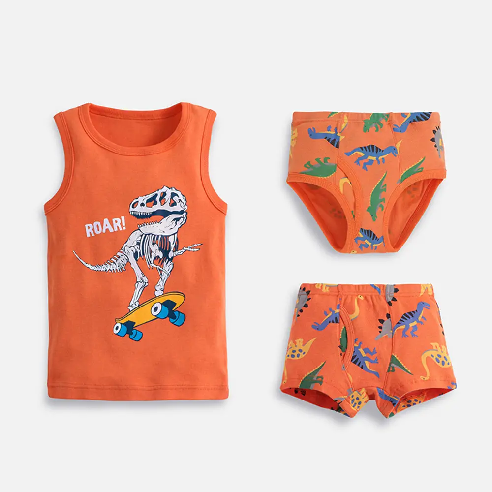 Children's Vest & Underwear Set Dinosaur Print Cotton