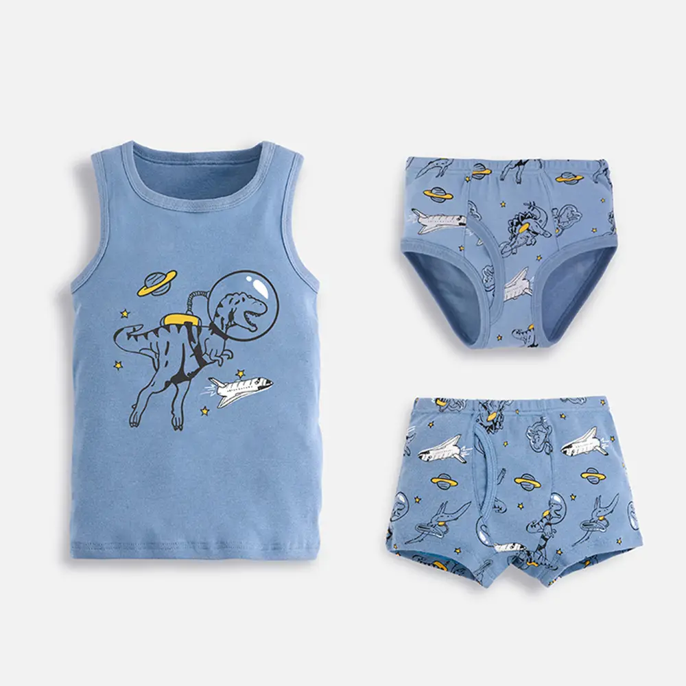 Children's Vest & Underwear Set Dinosaur Print Cotton