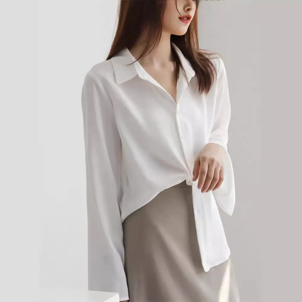 Women Long Sleeve Chiffon Shirt Navy Blue Spring 2025 - Image 4