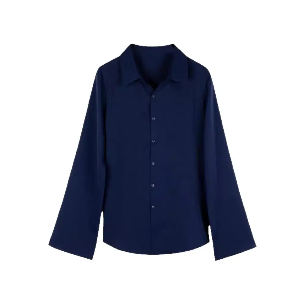 Women Long Sleeve Chiffon Shirt Navy Blue Spring 2025 - Image 7