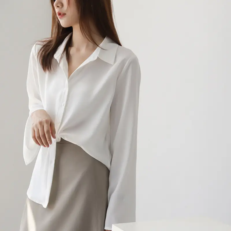 Women Long Sleeve Chiffon Shirt Navy Blue Spring 2025 — feature 2