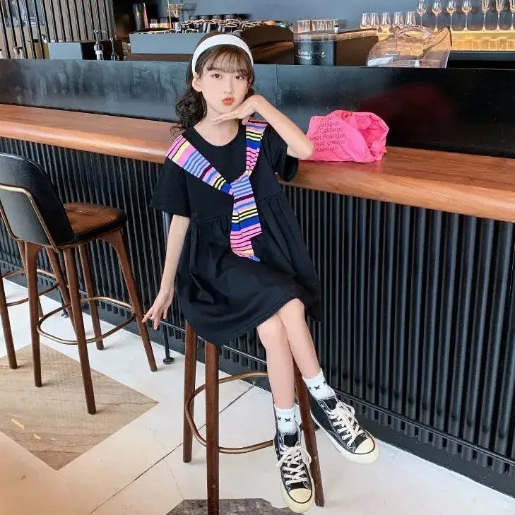 Girls Pink Cotton Summer Dress Loose Slim Beach Skirt - Image 5