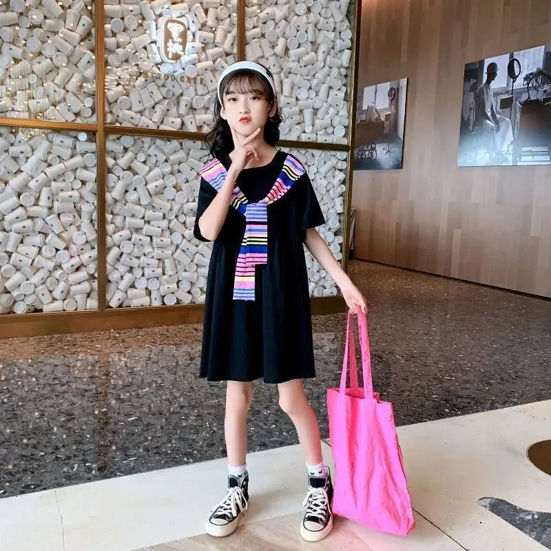 Girls Pink Cotton Summer Dress Loose Slim Beach Skirt - Image 6