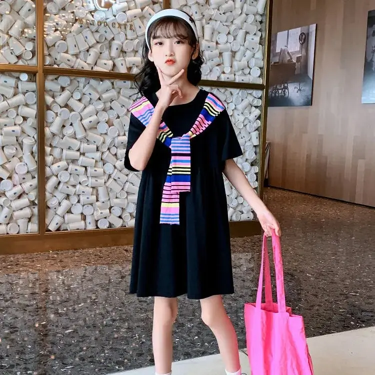 Girls Pink Cotton Summer Dress Loose Slim Beach Skirt - Image 2