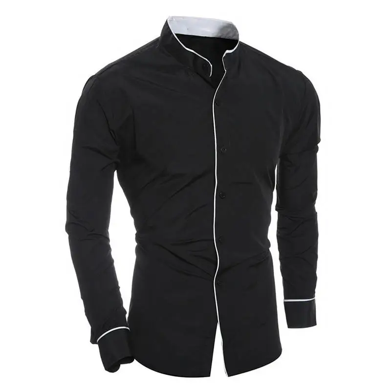 Men's White Slim Fit Stand-Up Collar Shirt - Image 2
