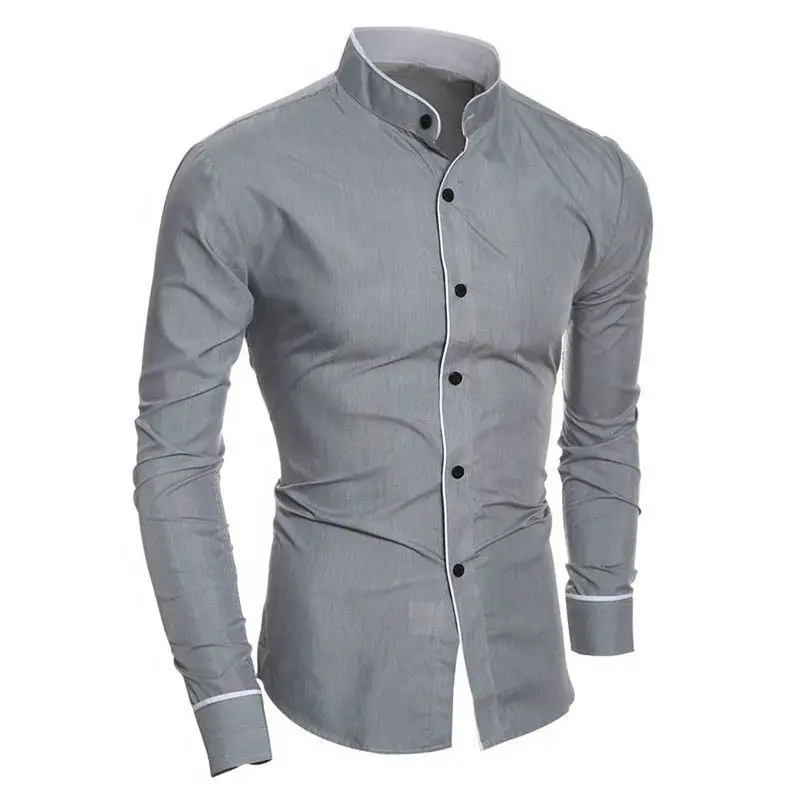 Men's White Slim Fit Stand-Up Collar Shirt - Image 5