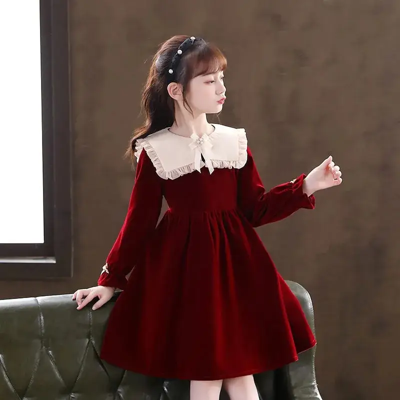 Girls' Red Velvet Princess Dress Spring New Arrival