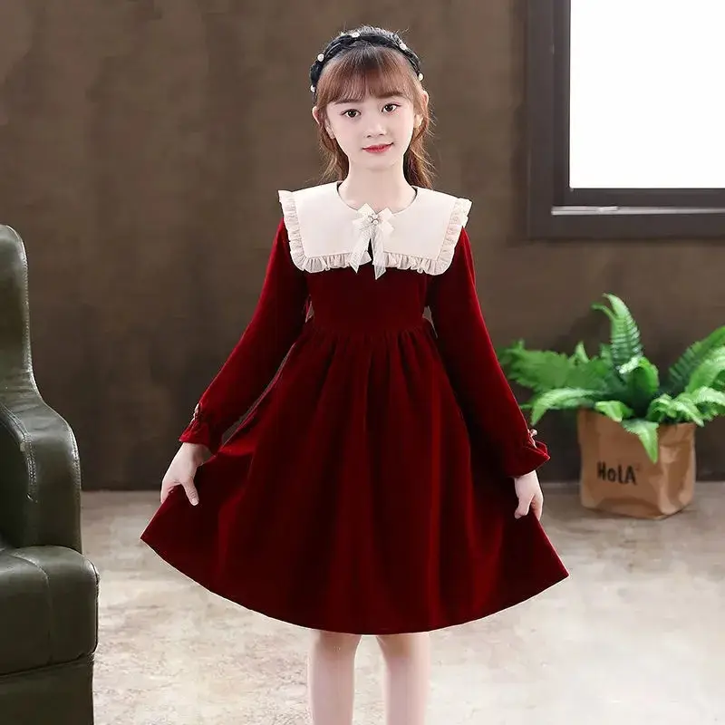 Girls' Red Velvet Princess Dress Spring New Arrival