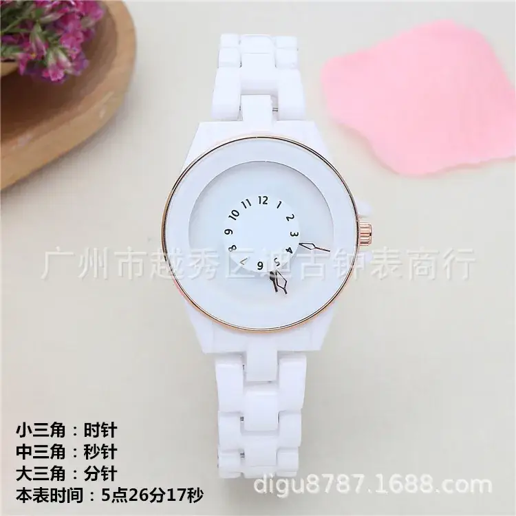 Korean Style Ceramic Inverted Pointer Watch White Female Student